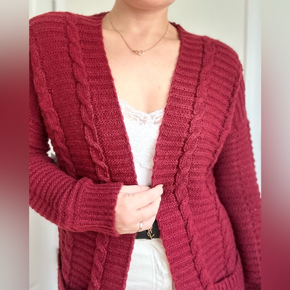 Cable Knit Pattern Open Front Cardigan With Pocket - Picture 6 of 10